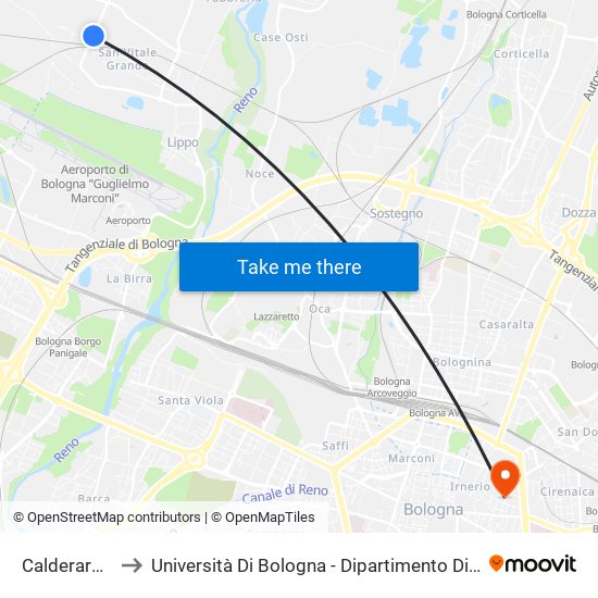 Calderara Collodi to Università Di Bologna - Dipartimento Di Chimica ""G. Ciamician"" map