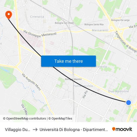 Villaggio Due Madonne to Università Di Bologna - Dipartimento Di Chimica ""G. Ciamician"" map