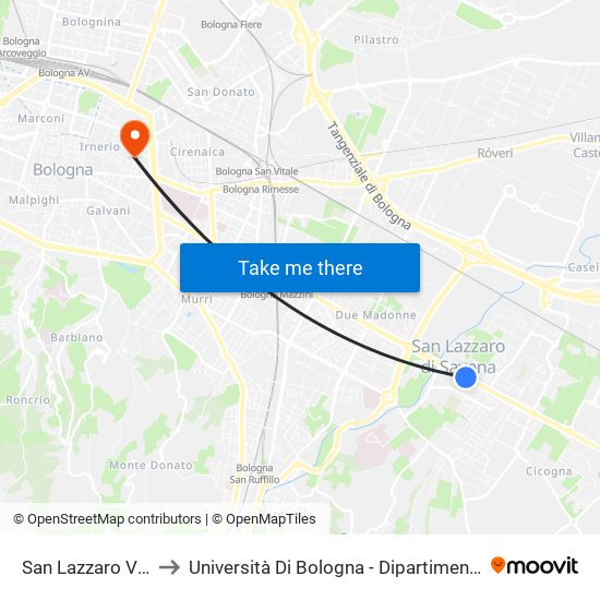 San Lazzaro Villa Rodriguez to Università Di Bologna - Dipartimento Di Chimica ""G. Ciamician"" map