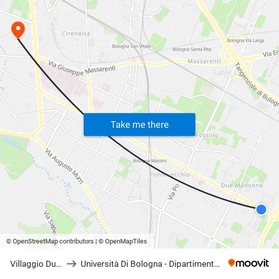 Villaggio Due Madonne to Università Di Bologna - Dipartimento Di Chimica ""G. Ciamician"" map