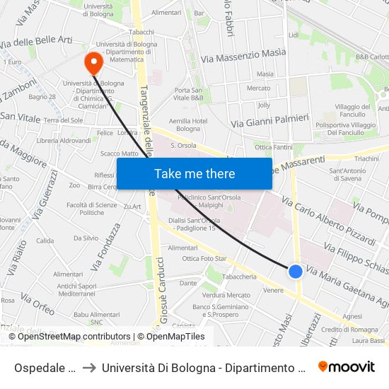 Ospedale Malpighi to Università Di Bologna - Dipartimento Di Chimica ""G. Ciamician"" map