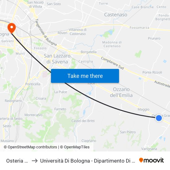 Osteria Grande to Università Di Bologna - Dipartimento Di Chimica ""G. Ciamician"" map