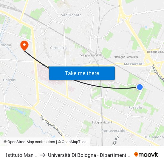 Istituto Manfredi Tanari to Università Di Bologna - Dipartimento Di Chimica ""G. Ciamician"" map