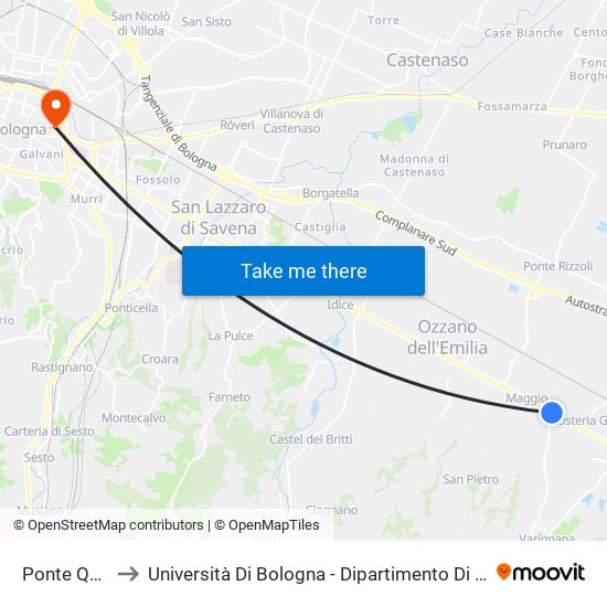 Ponte Quaderna to Università Di Bologna - Dipartimento Di Chimica ""G. Ciamician"" map