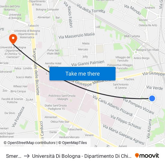 Smeraldo to Università Di Bologna - Dipartimento Di Chimica ""G. Ciamician"" map