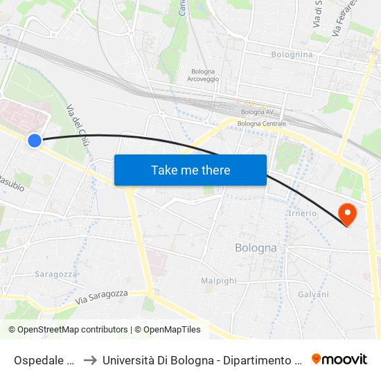 Ospedale Maggiore to Università Di Bologna - Dipartimento Di Chimica ""G. Ciamician"" map