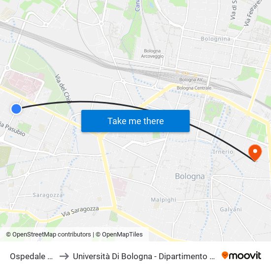 Ospedale Maggiore to Università Di Bologna - Dipartimento Di Chimica ""G. Ciamician"" map