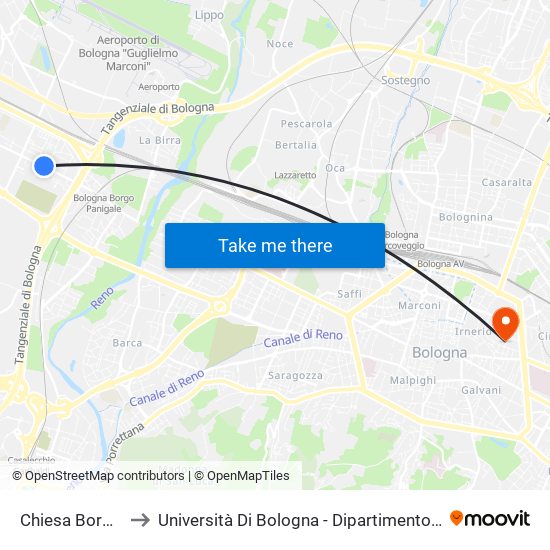 Chiesa Borgo Panigale to Università Di Bologna - Dipartimento Di Chimica ""G. Ciamician"" map