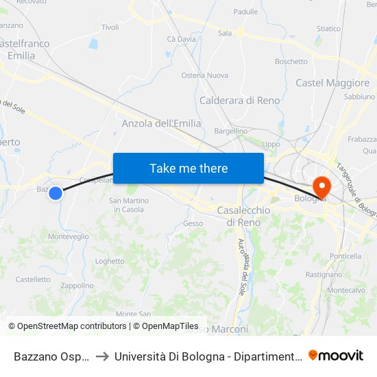 Bazzano Ospedale Nuovo to Università Di Bologna - Dipartimento Di Chimica ""G. Ciamician"" map