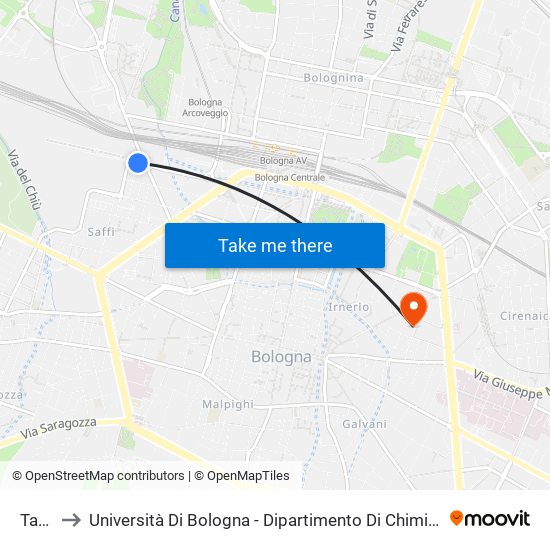 Tanari to Università Di Bologna - Dipartimento Di Chimica ""G. Ciamician"" map