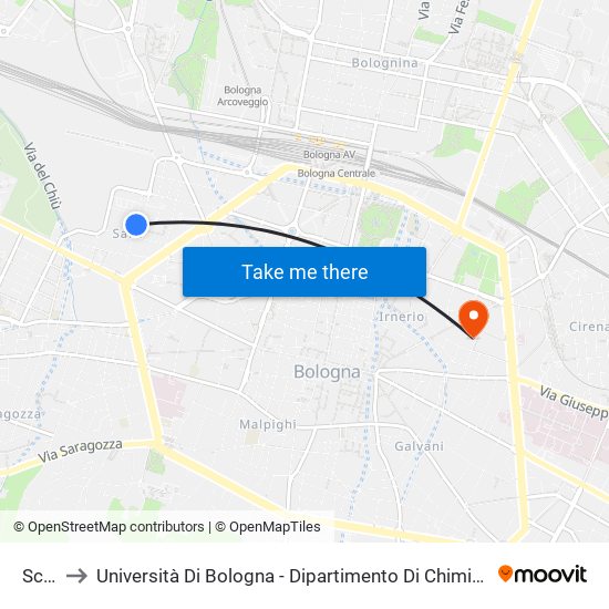 Scalo to Università Di Bologna - Dipartimento Di Chimica ""G. Ciamician"" map