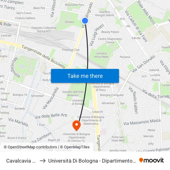 Cavalcavia Mascarella to Università Di Bologna - Dipartimento Di Chimica ""G. Ciamician"" map