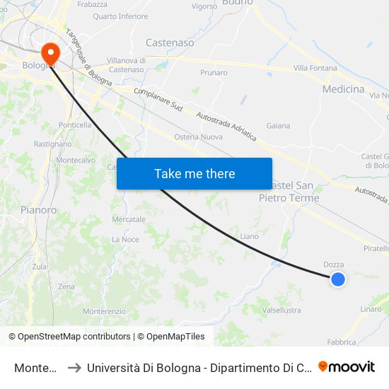 Montecatone to Università Di Bologna - Dipartimento Di Chimica ""G. Ciamician"" map