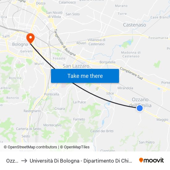 Ozzano to Università Di Bologna - Dipartimento Di Chimica ""G. Ciamician"" map