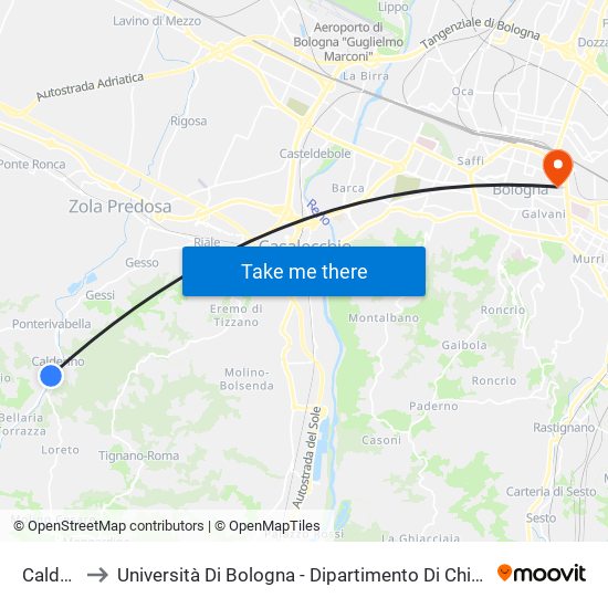 Calderino to Università Di Bologna - Dipartimento Di Chimica ""G. Ciamician"" map