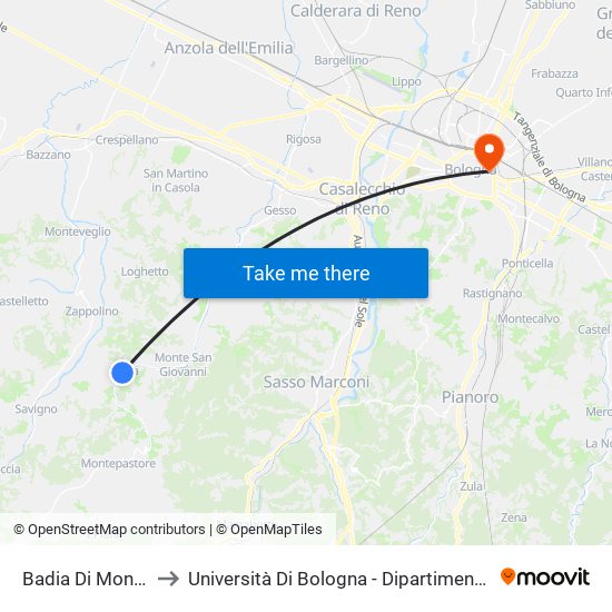 Badia Di Monte San Pietro to Università Di Bologna - Dipartimento Di Chimica ""G. Ciamician"" map