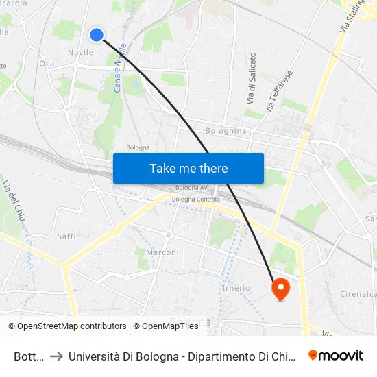 Bottego to Università Di Bologna - Dipartimento Di Chimica ""G. Ciamician"" map