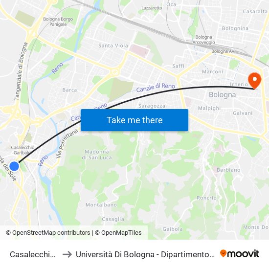 Casalecchio Marullina to Università Di Bologna - Dipartimento Di Chimica ""G. Ciamician"" map