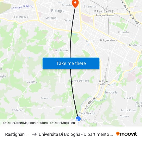 Rastignano Stazione to Università Di Bologna - Dipartimento Di Chimica ""G. Ciamician"" map