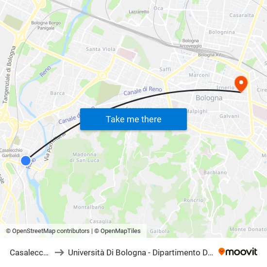 Casalecchio Bixio to Università Di Bologna - Dipartimento Di Chimica ""G. Ciamician"" map