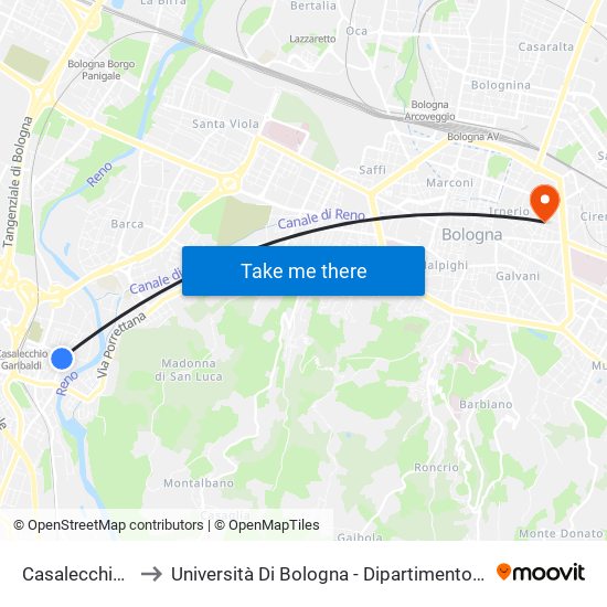 Casalecchio Garibaldi to Università Di Bologna - Dipartimento Di Chimica ""G. Ciamician"" map