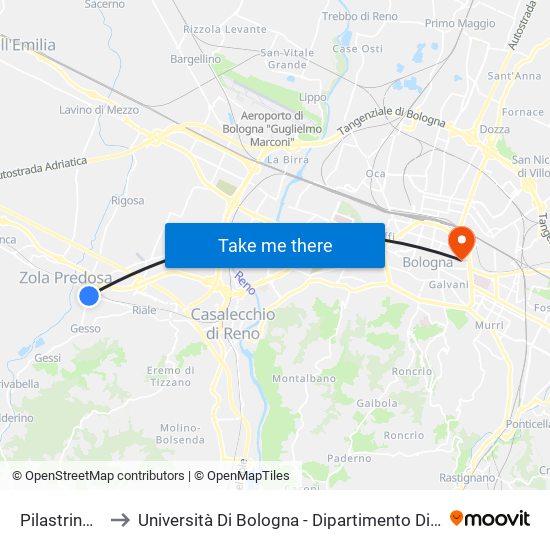 Pilastrino Di Zola to Università Di Bologna - Dipartimento Di Chimica ""G. Ciamician"" map