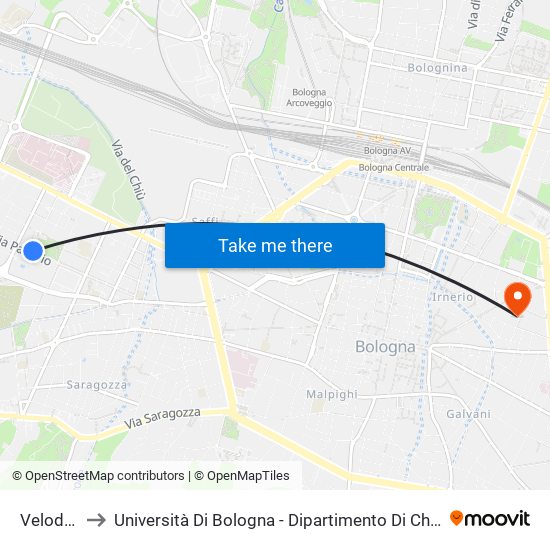 Velodromo to Università Di Bologna - Dipartimento Di Chimica ""G. Ciamician"" map