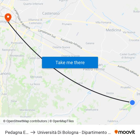 Pedagna Est Palme to Università Di Bologna - Dipartimento Di Chimica ""G. Ciamician"" map