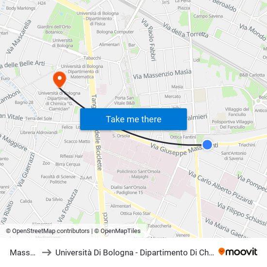 Massarenti to Università Di Bologna - Dipartimento Di Chimica ""G. Ciamician"" map