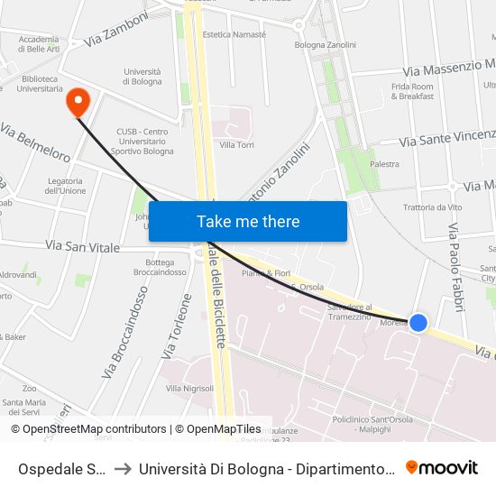 Ospedale Sant'Orsola to Università Di Bologna - Dipartimento Di Chimica ""G. Ciamician"" map