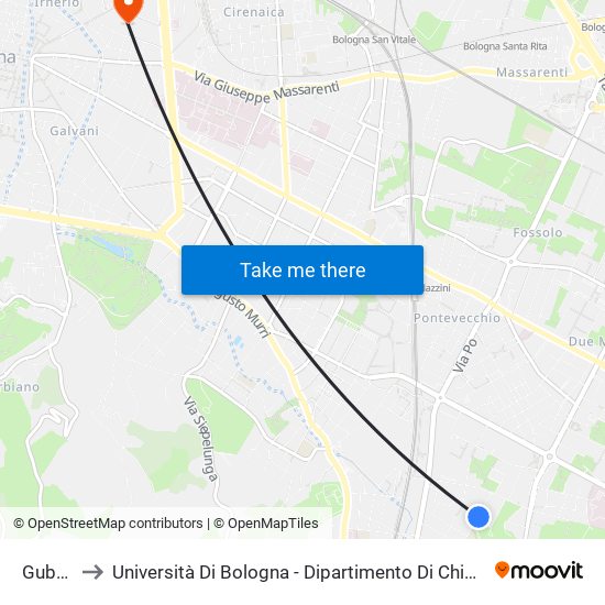 Gubellini to Università Di Bologna - Dipartimento Di Chimica ""G. Ciamician"" map