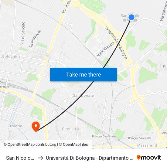 San Nicolo` Di Villola to Università Di Bologna - Dipartimento Di Chimica ""G. Ciamician"" map