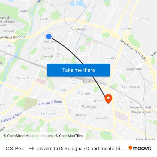C.S. Pescarola to Università Di Bologna - Dipartimento Di Chimica ""G. Ciamician"" map