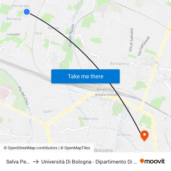 Selva Pescarola to Università Di Bologna - Dipartimento Di Chimica ""G. Ciamician"" map