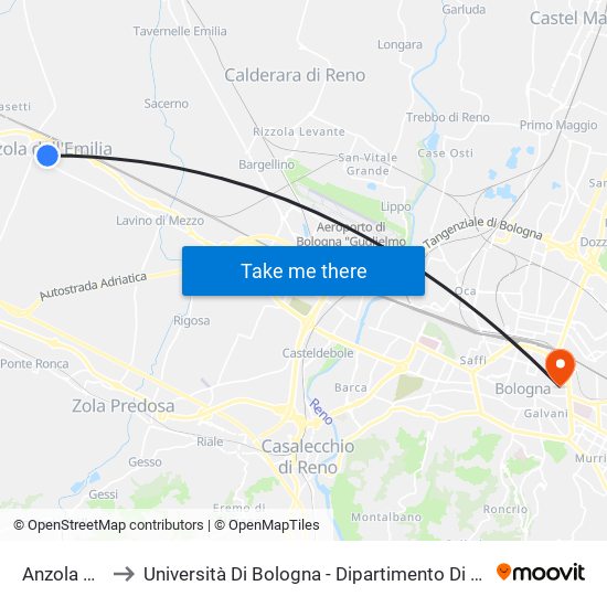 Anzola Goldoni to Università Di Bologna - Dipartimento Di Chimica ""G. Ciamician"" map