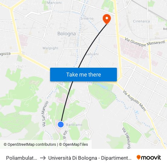 Poliambulatorio Rizzoli to Università Di Bologna - Dipartimento Di Chimica ""G. Ciamician"" map