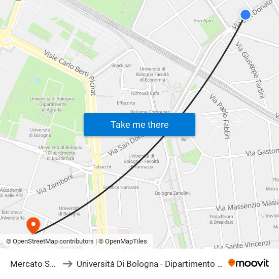 Mercato San Donato to Università Di Bologna - Dipartimento Di Chimica ""G. Ciamician"" map