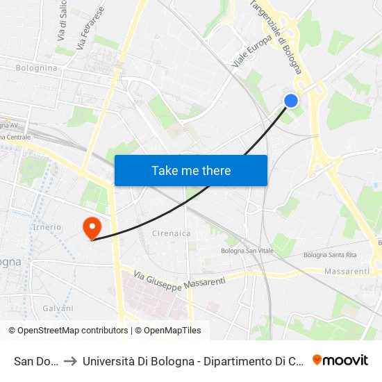 San Donnino to Università Di Bologna - Dipartimento Di Chimica ""G. Ciamician"" map