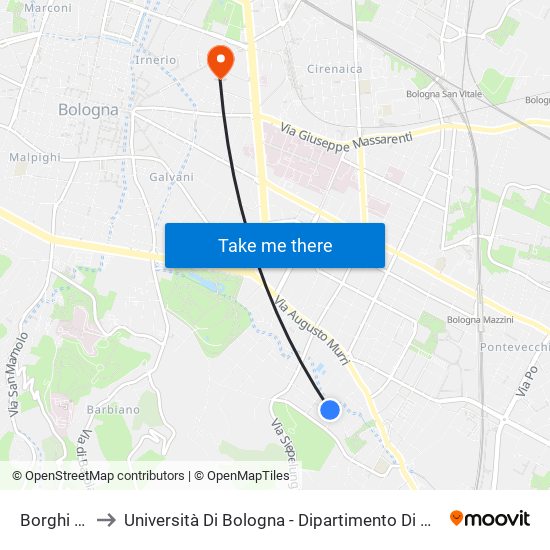 Borghi Mamo to Università Di Bologna - Dipartimento Di Chimica ""G. Ciamician"" map