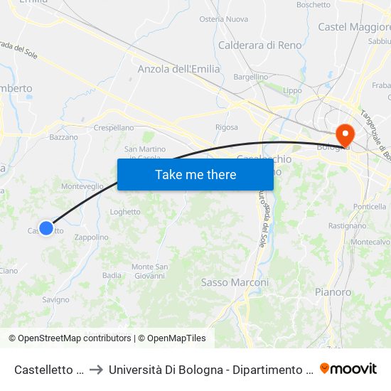 Castelletto Serravalle to Università Di Bologna - Dipartimento Di Chimica ""G. Ciamician"" map