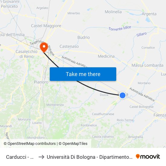 Carducci - Savonarola to Università Di Bologna - Dipartimento Di Chimica ""G. Ciamician"" map