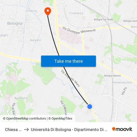 Chiesa Nuova to Università Di Bologna - Dipartimento Di Chimica ""G. Ciamician"" map