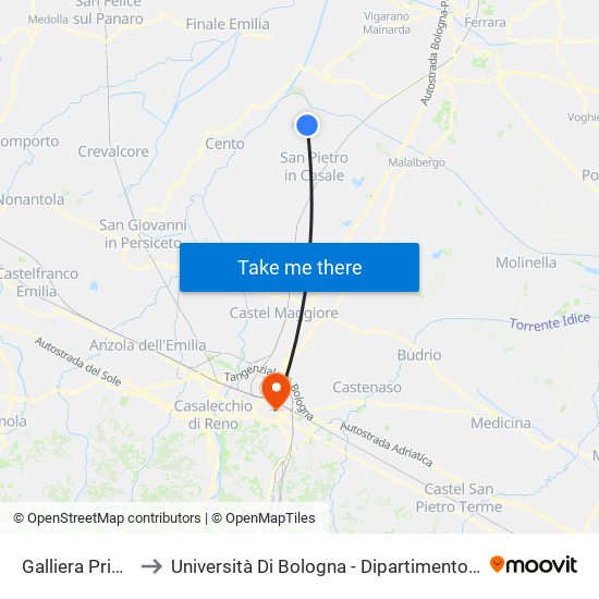 Galliera Primo Maggio to Università Di Bologna - Dipartimento Di Chimica ""G. Ciamician"" map