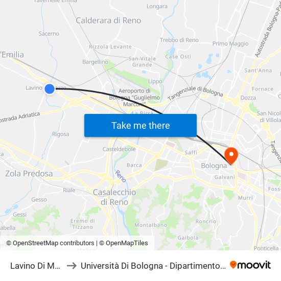 Lavino Di Mezzo Ponte to Università Di Bologna - Dipartimento Di Chimica ""G. Ciamician"" map