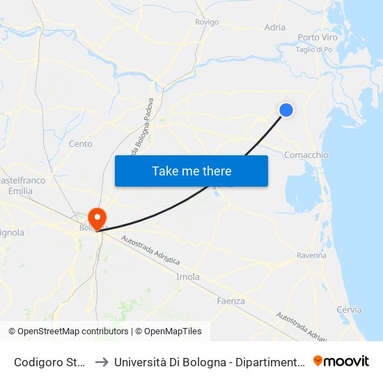Codigoro Stazione [143] to Università Di Bologna - Dipartimento Di Chimica ""G. Ciamician"" map
