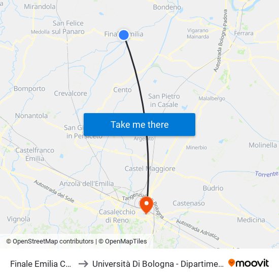 Finale Emilia Comunale Rovere to Università Di Bologna - Dipartimento Di Chimica ""G. Ciamician"" map