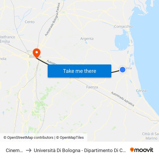 Cinema City to Università Di Bologna - Dipartimento Di Chimica ""G. Ciamician"" map