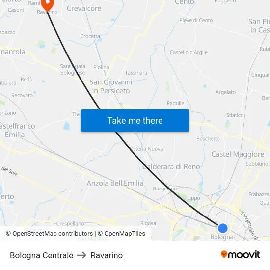 Bologna Centrale to Ravarino map