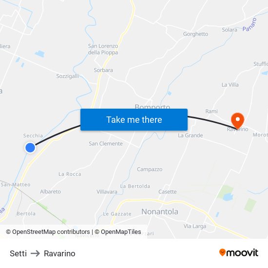 Setti to Ravarino map