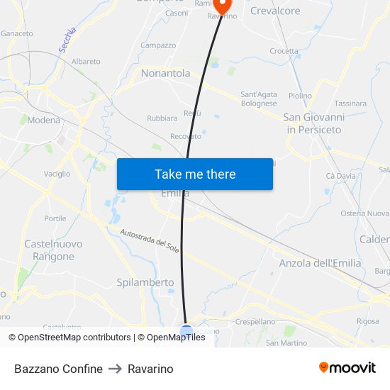 Bazzano Confine to Ravarino map